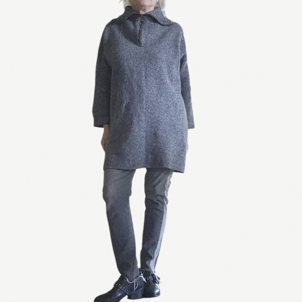 Madewell Funnel Quarter Zip Wool Blend Pullover Sweater Sz L Heather Grey